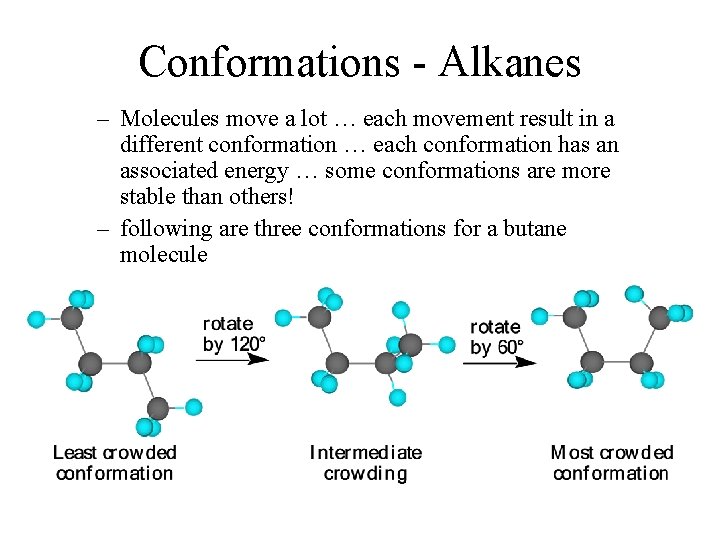 Conformations - Alkanes – Molecules move a lot … each movement result in a