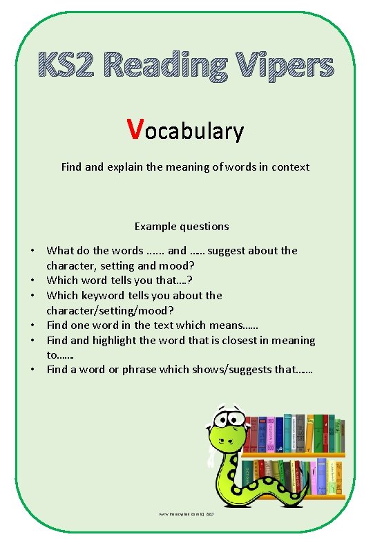 KS 2 Reading Vipers Vocabulary Find and explain the meaning of words in context