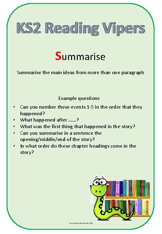 KS 2 Reading Vipers Summarise the main ideas from more than one paragraph Example