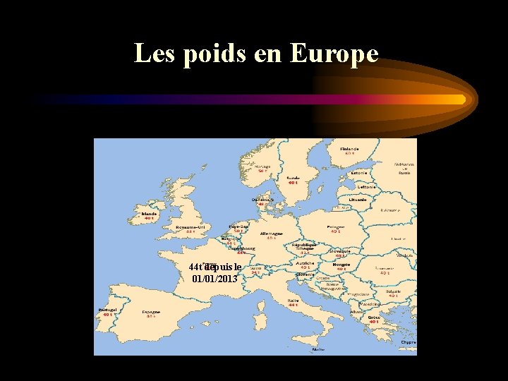 Les poids en Europe 44 t depuis le 01/01/2013 