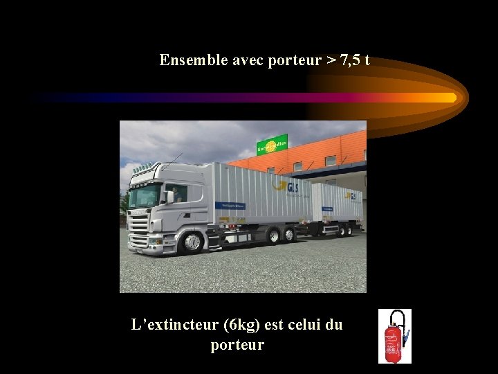 Ensemble avec porteur > 7, 5 t L’extincteur (6 kg) est celui du porteur