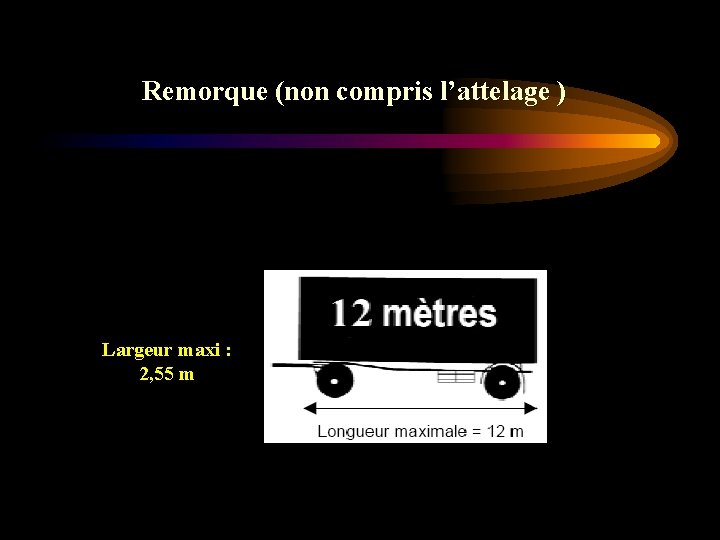 Remorque (non compris l’attelage ) Largeur maxi : 2, 55 m 