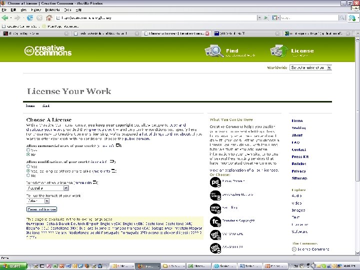 Licences AUSTRALIA part of the Creative Commons international initiative 