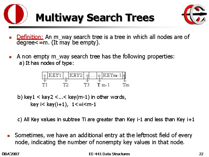 Multiway Search Trees n Definition: An m_way search tree is a tree in which