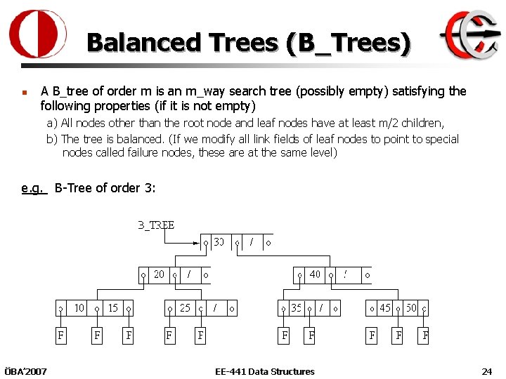 Balanced Trees (B_Trees) n A B_tree of order m is an m_way search tree