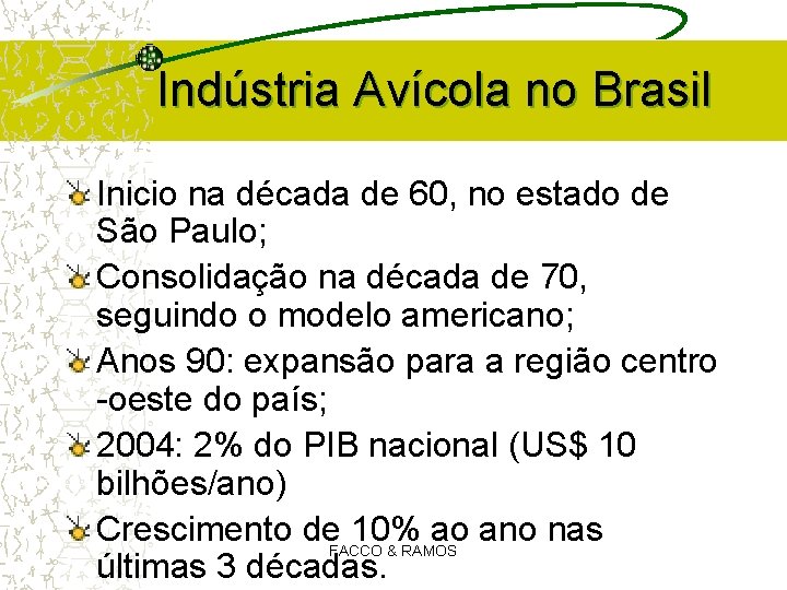 Indústria Avícola no Brasil Inicio na década de 60, no estado de São Paulo; Indústria Avícola no Brasil Inicio na década de 60, no estado de São Paulo;
