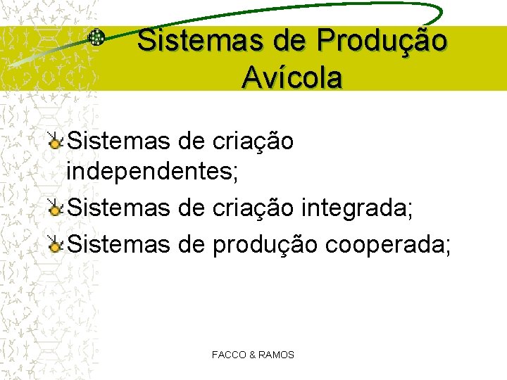 Sistemas de Produção Avícola Sistemas de criação independentes; Sistemas de criação integrada; Sistemas de Sistemas de Produção Avícola Sistemas de criação independentes; Sistemas de criação integrada; Sistemas de