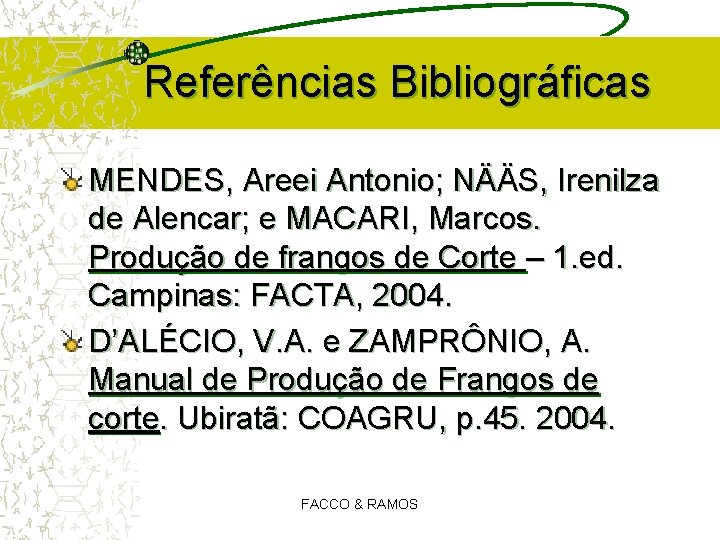 Referências Bibliográficas MENDES, Areei Antonio; NÄÄS, Irenilza de Alencar; e MACARI, Marcos. Produção de Referências Bibliográficas MENDES, Areei Antonio; NÄÄS, Irenilza de Alencar; e MACARI, Marcos. Produção de