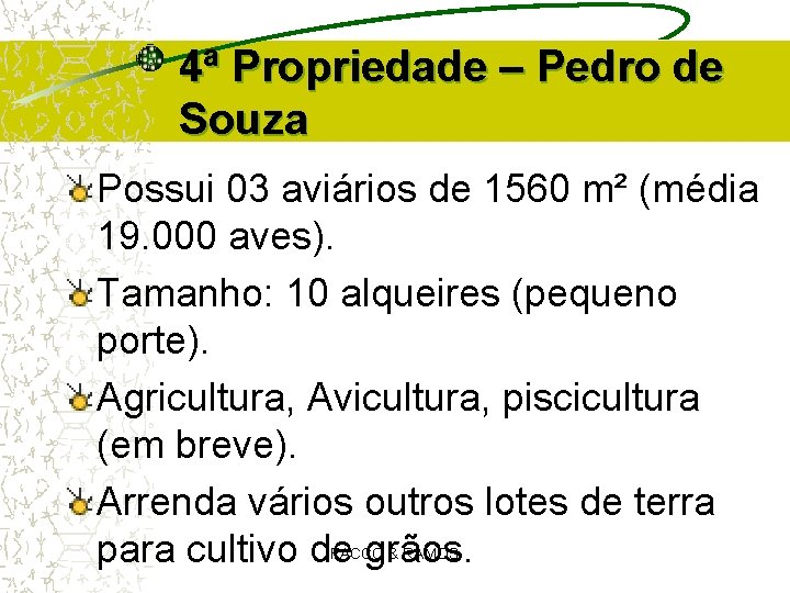 4ª Propriedade – Pedro de Souza Possui 03 aviários de 1560 m² (média 19. 4ª Propriedade – Pedro de Souza Possui 03 aviários de 1560 m² (média 19.