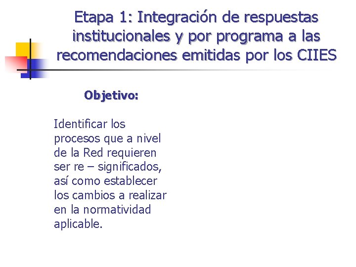 Etapa 1: Integración de respuestas institucionales y por programa a las recomendaciones emitidas por
