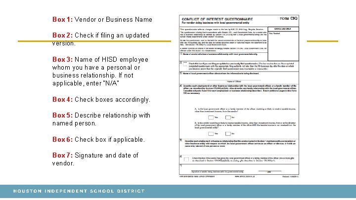 Box 1: Vendor or Business Name Box 2: Check if filing an updated version.