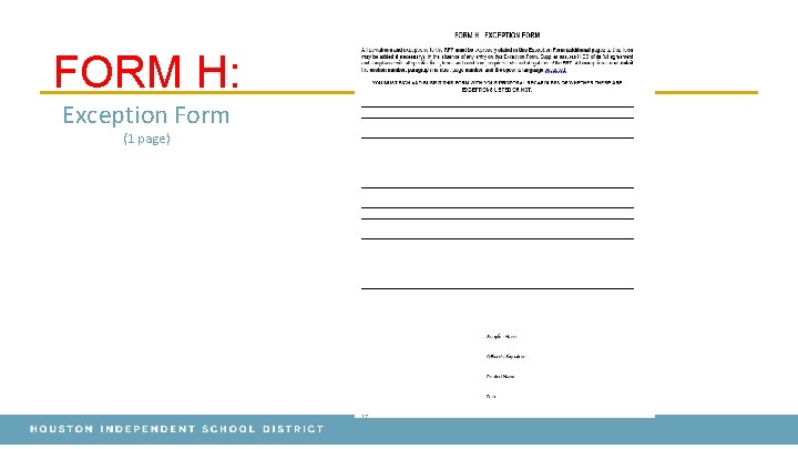 FORM H: Exception Form (1 page) FORM H: Exception Form (1 page)