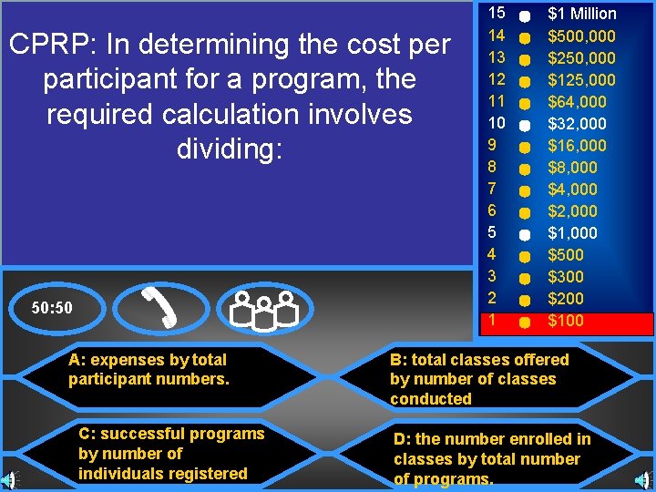 CPRP: In determining the cost per participant for a program, the required calculation involves