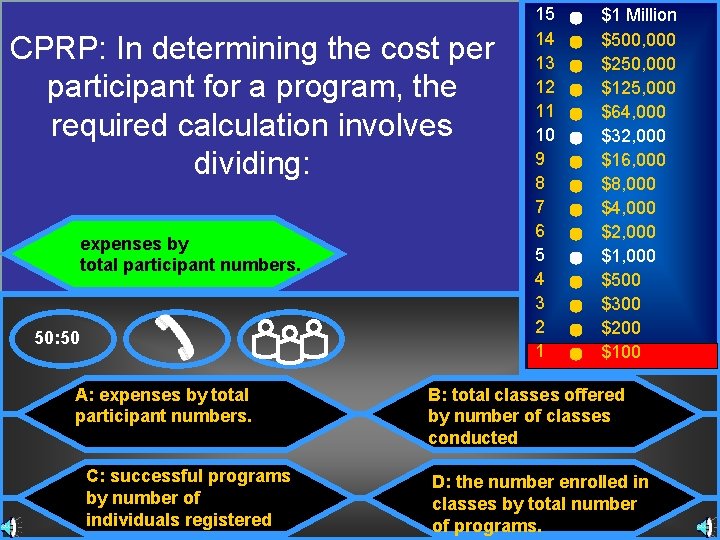 CPRP: In determining the cost per participant for a program, the required calculation involves