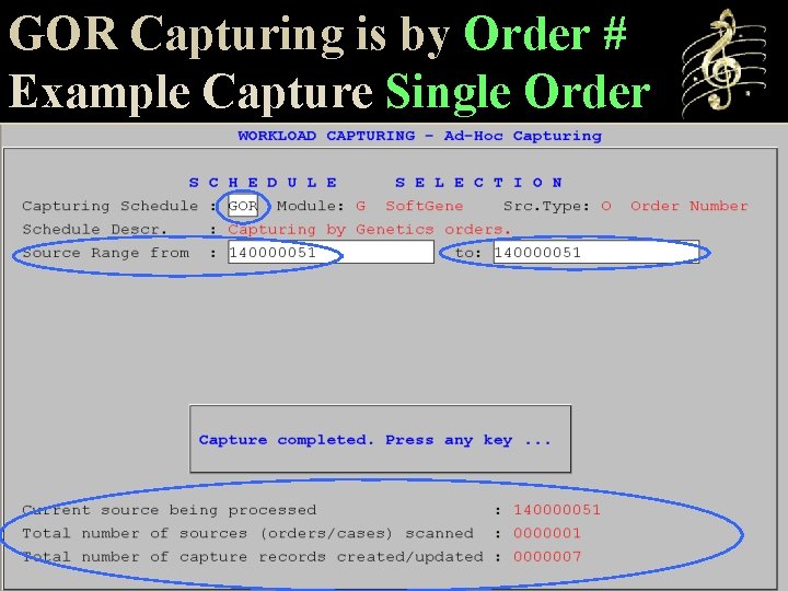 GOR Capturing is by Order # Example Capture Single Order 