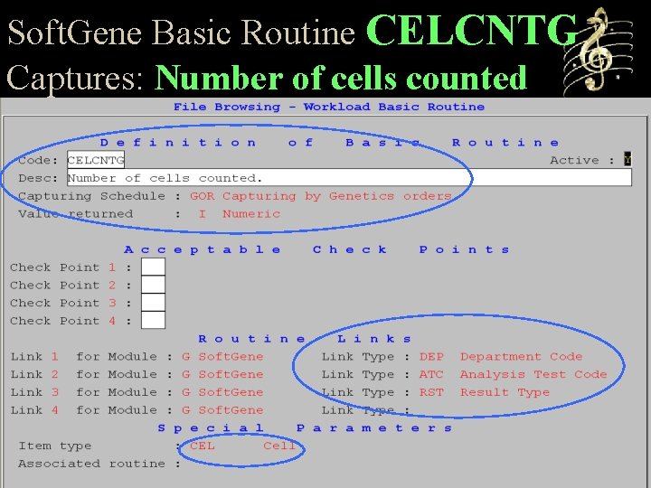 Soft. Gene Basic Routine CELCNTG Captures: Number of cells counted 