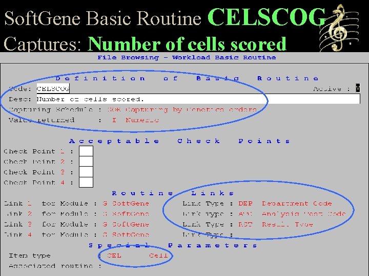 Soft. Gene Basic Routine CELSCOG Captures: Number of cells scored 