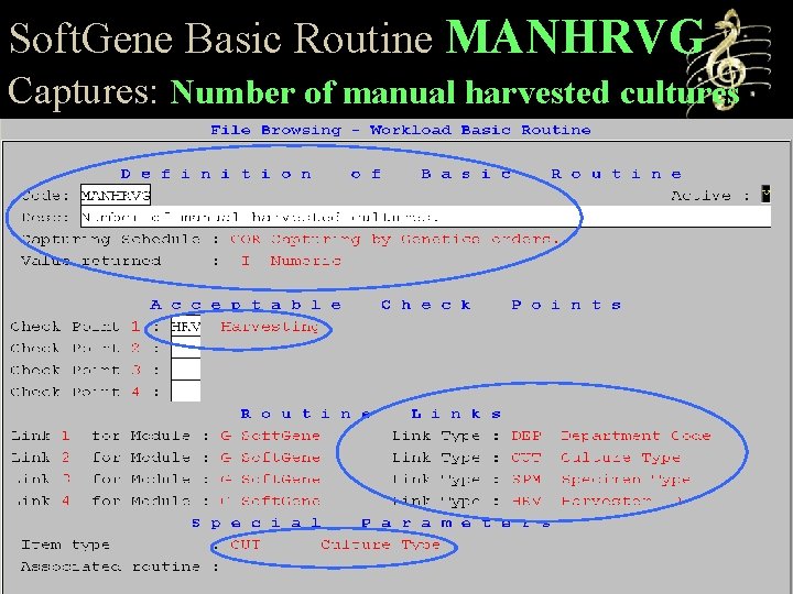 Soft. Gene Basic Routine MANHRVG Captures: Number of manual harvested cultures 