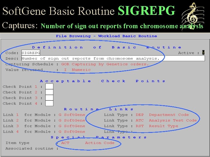 Soft. Gene Basic Routine SIGREPG Captures: Number of sign out reports from chromosome analysis