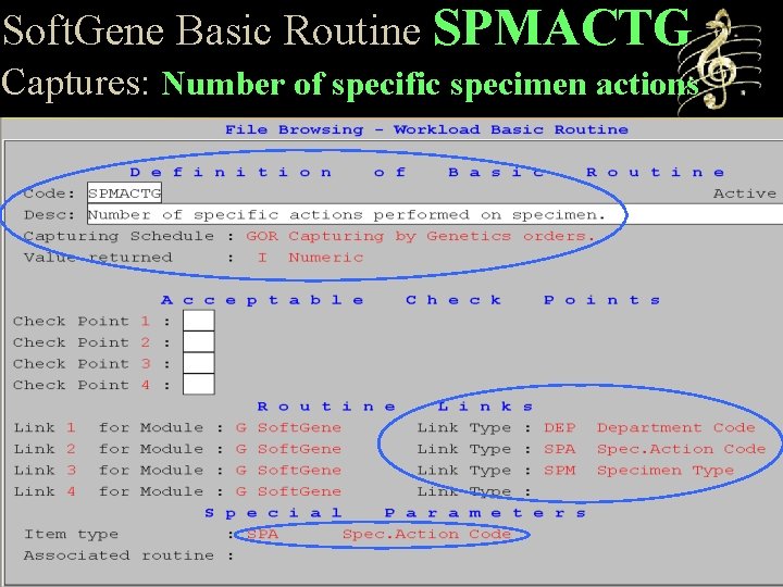 Soft. Gene Basic Routine SPMACTG Captures: Number of specific specimen actions 