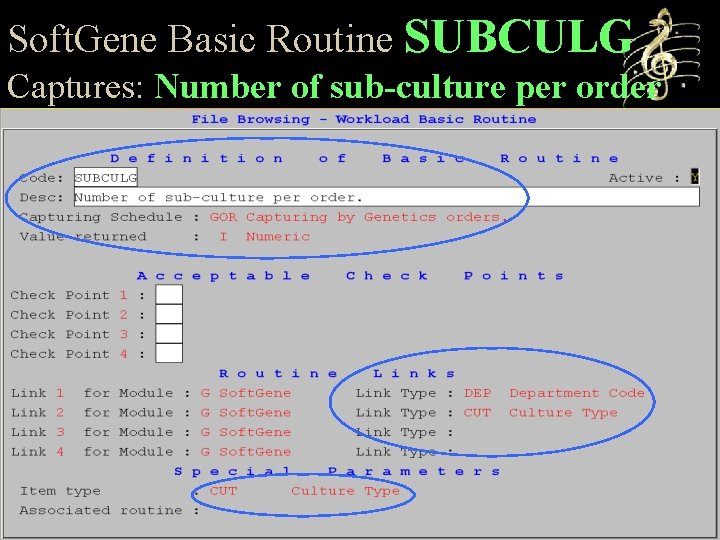 Soft. Gene Basic Routine SUBCULG Captures: Number of sub-culture per order 