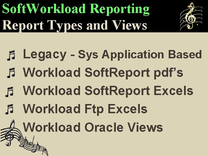 Soft. Workload Reporting Report Types and Views Legacy - Sys Application Based Workload Soft.