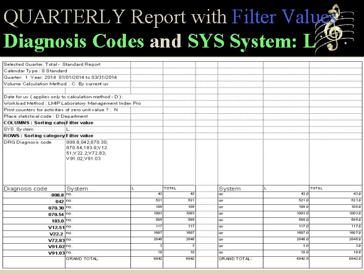 QUARTERLY Report with Filter Values Diagnosis Codes and SYS System: L 