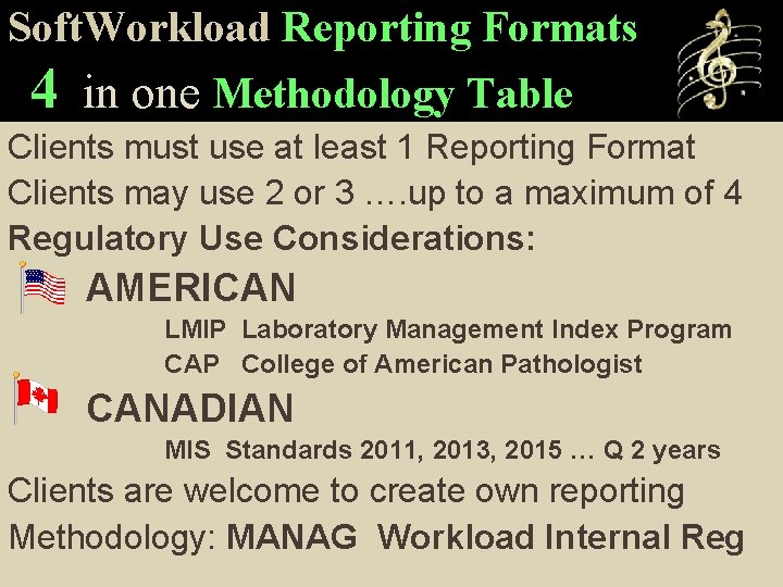 Soft. Workload Reporting Formats 4 in one Methodology Table Clients must use at least