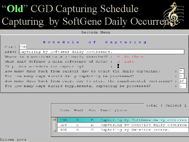 “Old” CGD Capturing Schedule Capturing by Soft. Gene Daily Occurrence 