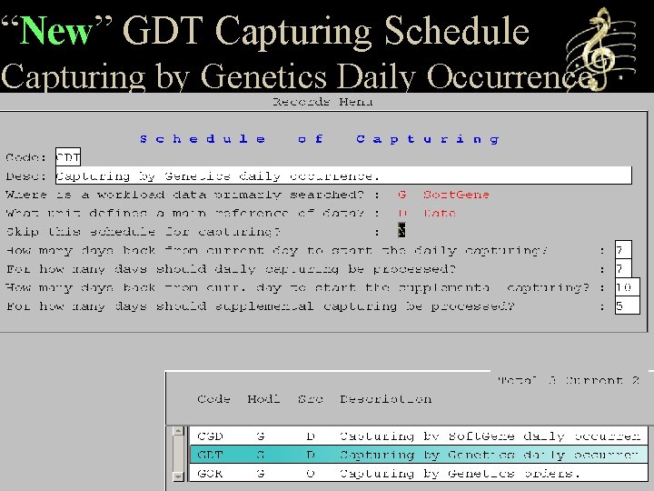 “New” GDT Capturing Schedule Capturing by Genetics Daily Occurrence 