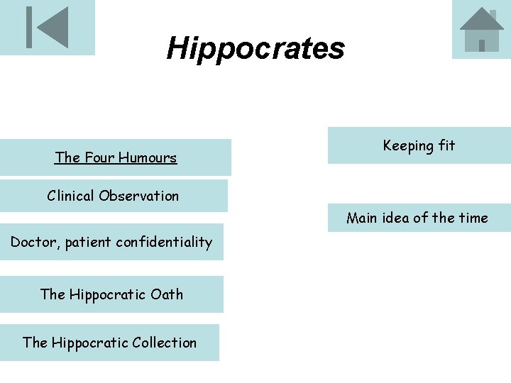 Hippocrates The Four Humours Keeping fit Clinical Observation Main idea of the time Doctor,