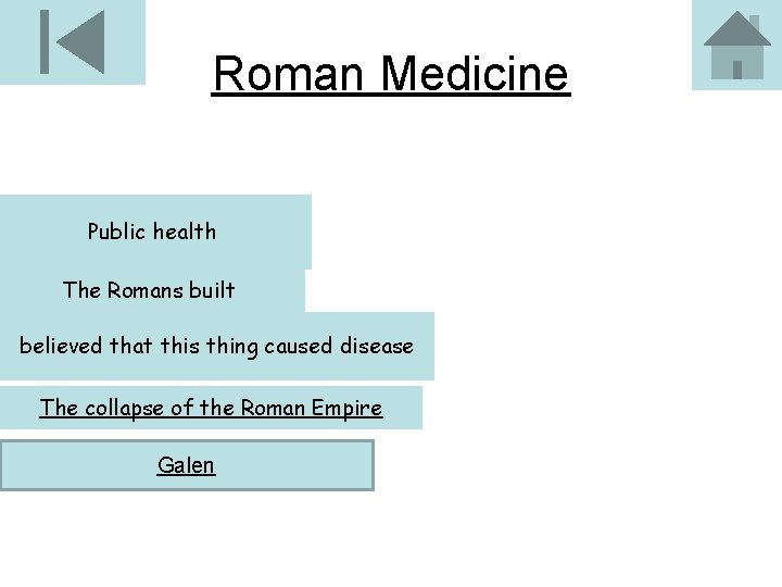 Roman Medicine Public health The Romans built believed that this thing caused disease The