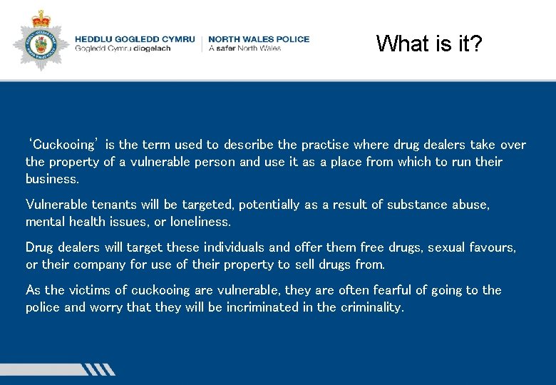 What is it? ‘Cuckooing’ is the term used to describe the practise where drug