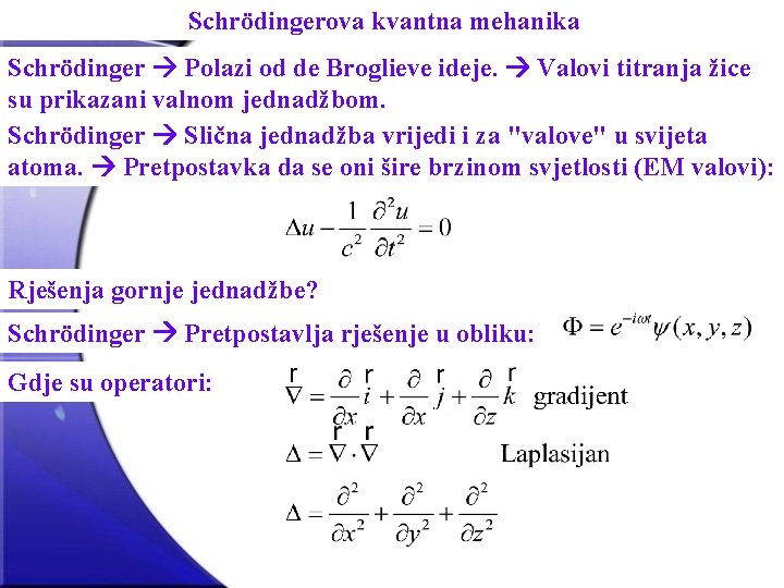 Schrödingerova kvantna mehanika Schrödinger Polazi od de Broglieve ideje. Valovi titranja žice su prikazani