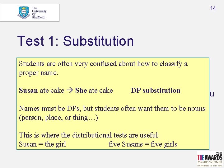 14 Test 1: Substitution are often very about(he, how she, to classify a you