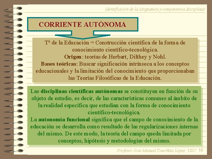 Identifcación de la asignatura y competencia disciplinar CORRIENTE AUTÓNOMA Tª de la Educación =