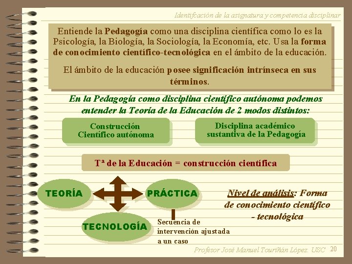 Identifcación de la asignatura y competencia disciplinar Entiende la Pedagogía como una disciplina científica