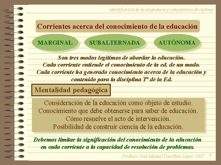 Identifcación de la asignatura y competencia disciplinar Corrientes acerca del conocimiento de la educación