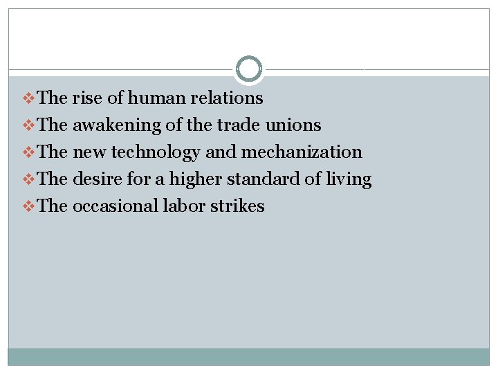 v The rise of human relations v The awakening of the trade unions v