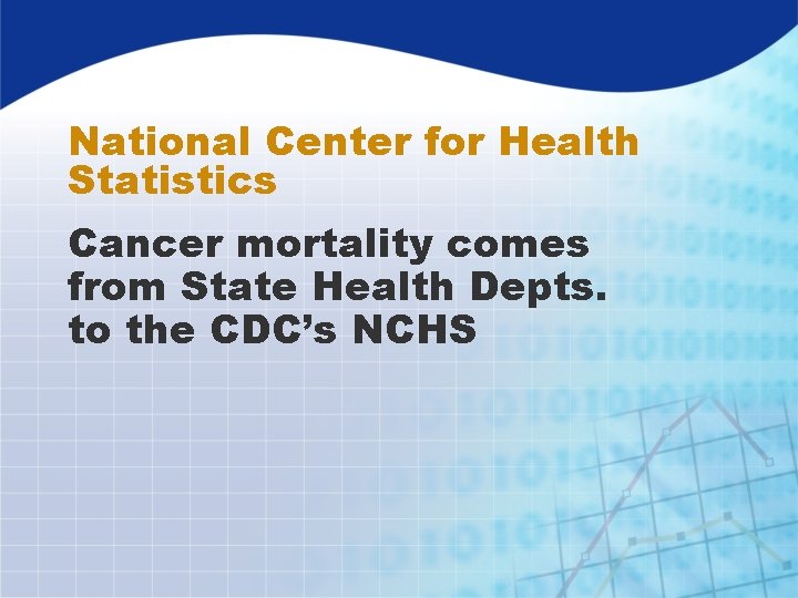 National Center for Health Statistics Cancer mortality comes from State Health Depts. to the