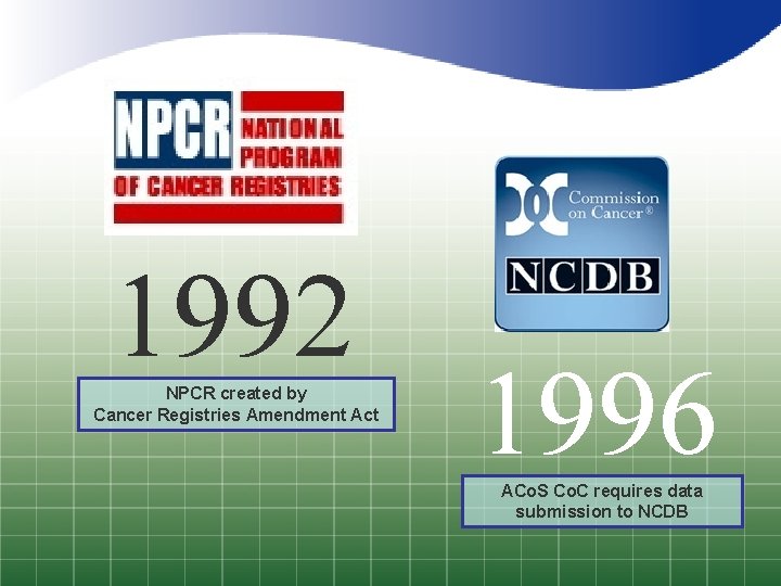 1992 NPCR created by Cancer Registries Amendment Act 1996 ACo. S Co. C requires