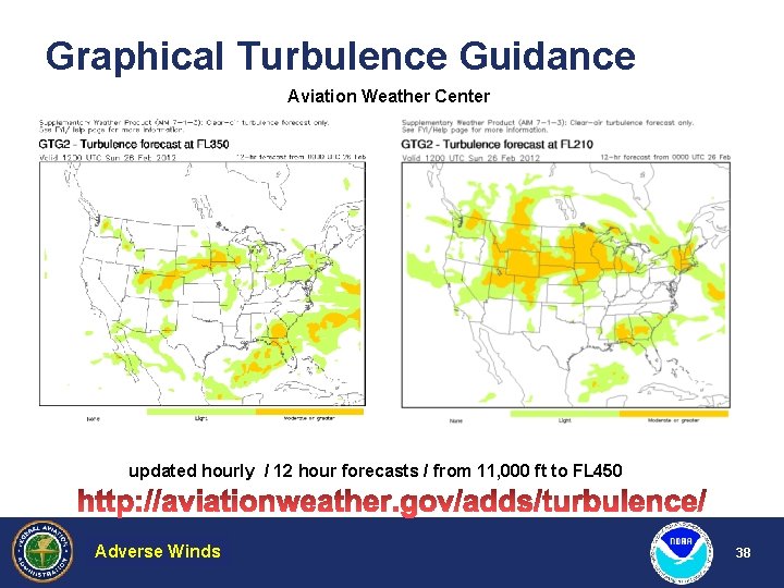 Graphical Turbulence Guidance Aviation Weather Center updated hourly / 12 hour forecasts / from