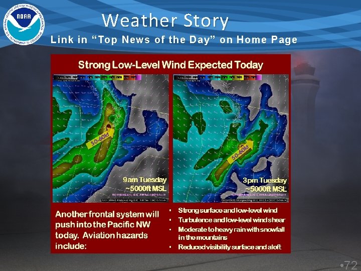 Weather Story Link in “Top News of the Day” on Home Page • 72