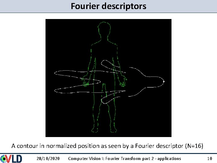 Fourier descriptors A contour in normalized position as seen by a Fourier descriptor (N=16) Fourier descriptors A contour in normalized position as seen by a Fourier descriptor (N=16)