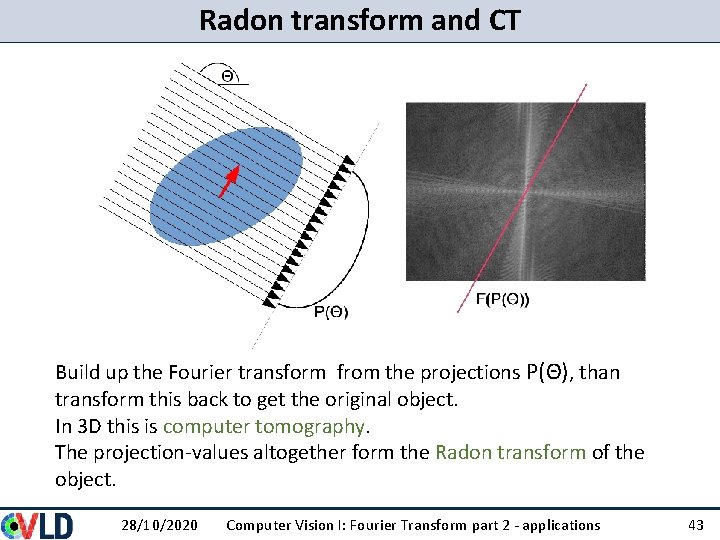 Radon transform and CT Build up the Fourier transform from the projections P(Θ), than Radon transform and CT Build up the Fourier transform from the projections P(Θ), than