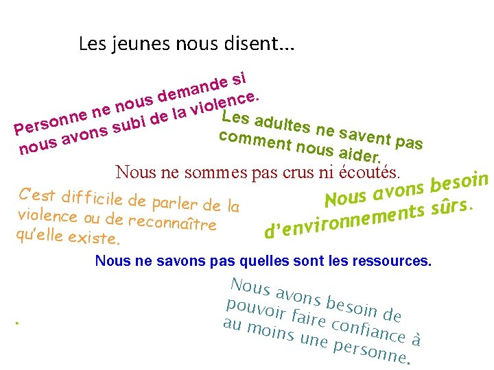 Les jeunes nous disent. . . si e d n a m. e e Les jeunes nous disent. . . si e d n a m. e e