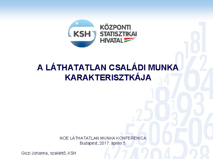 A LÁTHATATLAN CSALÁDI MUNKA KARAKTERISZTKÁJA NOE LÁTHATATLAN MUNKA KONFERENICA Budapest, 2017. április 5. Giczi