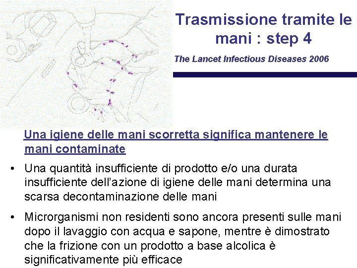 Trasmissione tramite le mani : step 4 The Lancet Infectious Diseases 2006 Una igiene