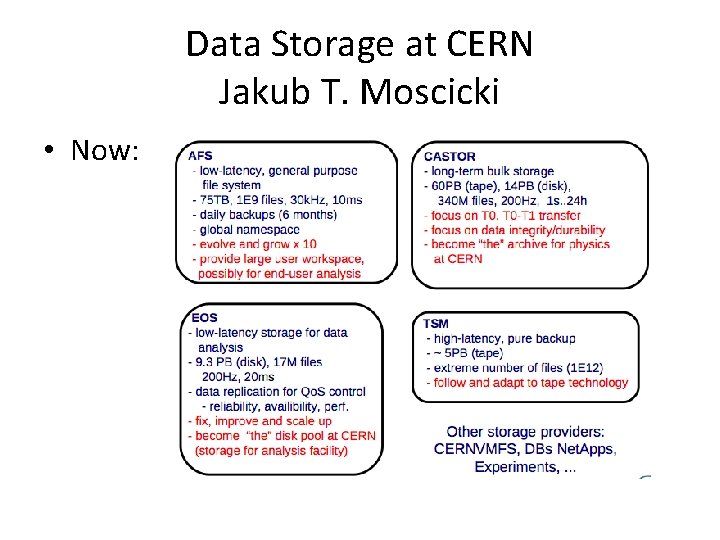 Data Storage at CERN Jakub T. Moscicki • Now: 