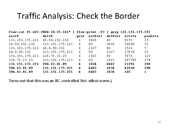 Traffic Analysis: Check the Border flow-cat ft-v 07. 2004 -10 -25. 141* | flow-print